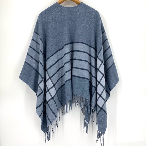 Lancioni 1973 NWT Blue Plaid Wool Blend Fringed Shawl, One Size - Picture 14 of 15